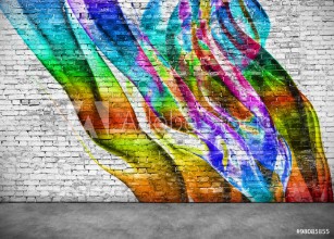 Picture of Abstract colorful graffiti on brick wall